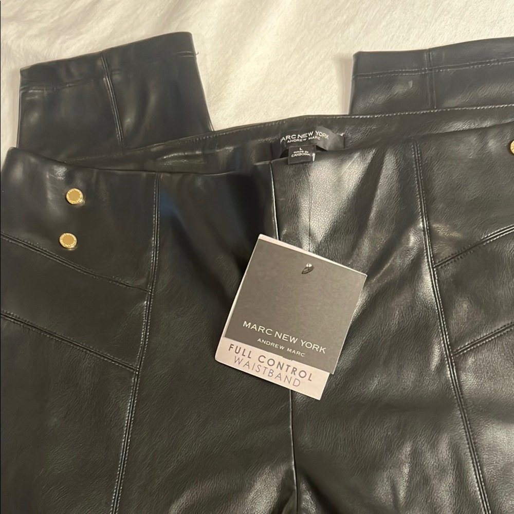 NWT-Marc New York Black Straight Leg Faux Leather  Pants - Picture 8 of 10
